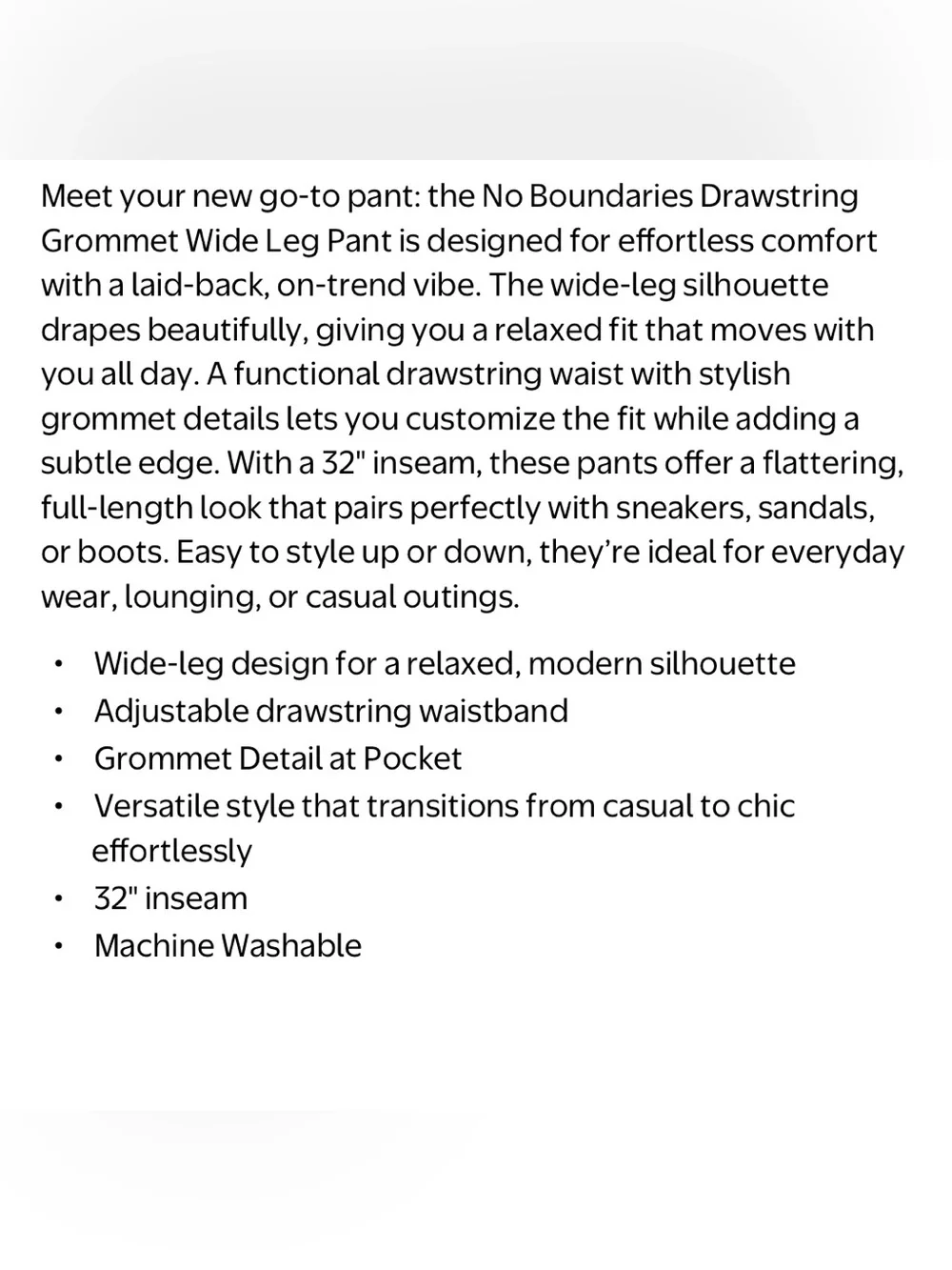 NWT No Boundaries Black Wide Leg Grommet Drawstring Jeans